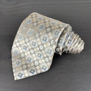 Ermenegildo‎ Zegna Men's Geometric Silk Tie Beige Gold Blue